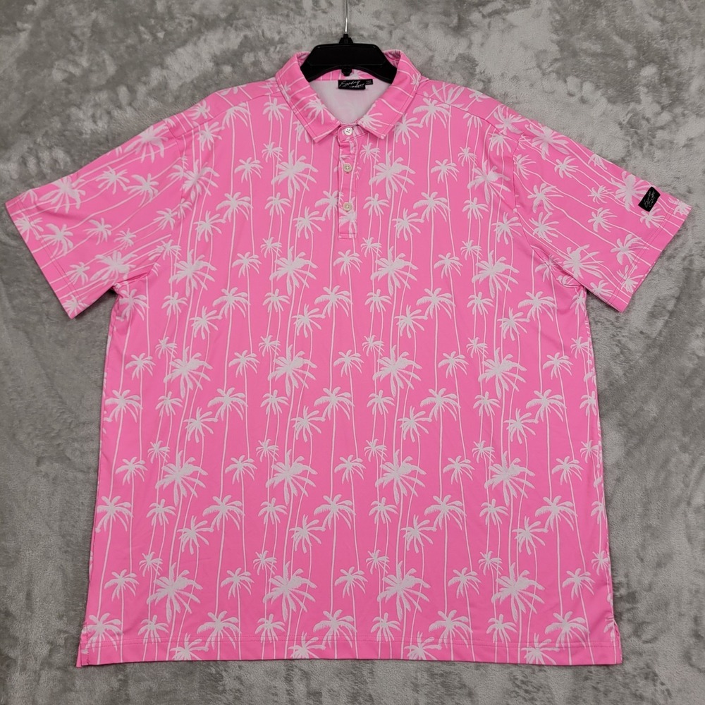 Sunday Swagger Golf Polo Mens 2XL Bright Pink Palm Tree Tropical Performance